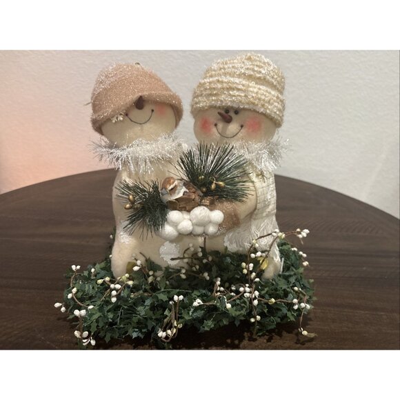 Mr. & Mrs. Snowmen (Set Of 2) Christmas 12” Tall w/bird & Wreath - Picture 1 of 10